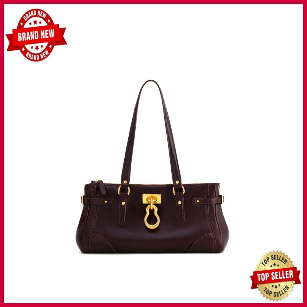 Faux Leather Elongated Tote Bag with Zipper Pocket, Utility Style